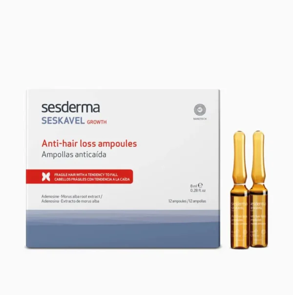 2 SESDERMA SESKAVEL ANTI-HAIR LOSS AMPOULES - 12 PCS X 8ML | سيسديرما سيرومات ضد تساقط الشعر - 12 قطعة X 8 مل