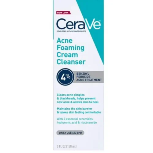 CERAVE ACNE FOAMING FACE WASH CREAM 4% BENZOYL PEROXIDE CLEANSER - 150ML | سيرافي غسول الوجه رغوي لحب الشباب 4% بيروكسيد البنزويل - 150 مل