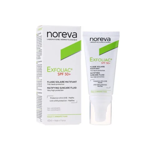 NOREVA EXFOLIAC MATIFYING SUNCARE FLUID SPF 50+ - 40 ML | نوريفا واقي شمسي للبشرة الدهنية والمعرضة لحب الشباب مع عامل حماية من الشمس 50 - 40 مل