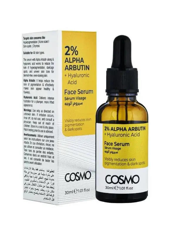 9 COSMO 2% ALPHA ARBUTIN + HYALURONIC ACID SERUM - 30ML | كوزمو سيروم الفا اربوتين 2% + حمض الهيالورنيك - 30 مل