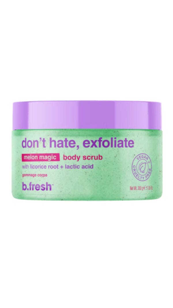 مقشر جسم بخلاصة جذور عرق السوس والاكتيك (الأخضر).B.Fresh Don’t Hate, Exfoliate Body Scrub بي فريش مقشر للجسم