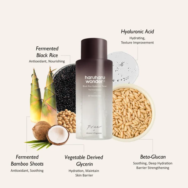 HARUHARU WONDER Black Rice Hyaluronic Toner / Free of Alcohol & Fragrance - 150ml | هارو هارو وندر تونر الهايلرونك بخلاصة الرز الاسود - 150 مل