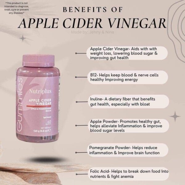 IMG-20250707-WA0019 Nutriplus Gummies - Apple Cider Vinegar - 60 gummies | فارمسي جيلاتين خل التفاح - 60 قطعة
