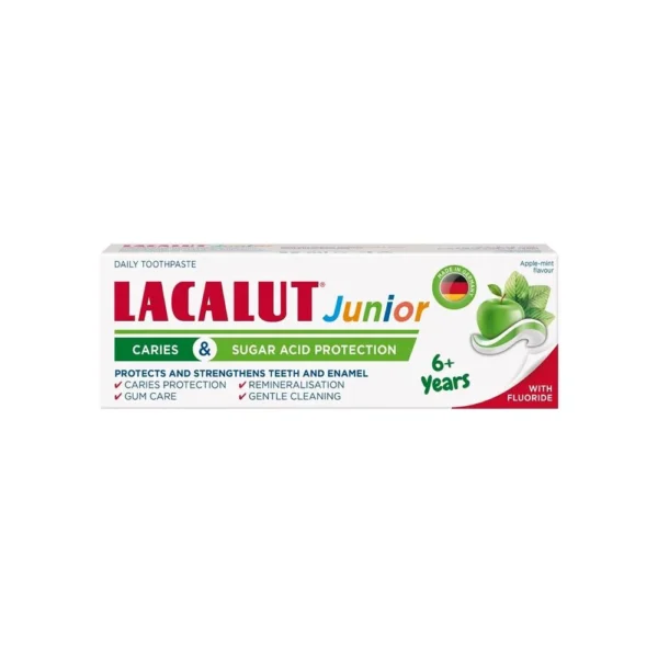 LACALUT®  Junior 6+ years Toothpaste | لاكالوت معجون اسنان للاطفال من عمر 6 سنوات فما فوق بنكهة التفاح والنعناع