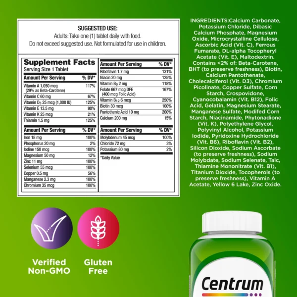 Centrum Adults Multivitamin With Vitamin B & D3, Tablets - 200 tabs | سنترم ملتي فايتمن للبالغين - مجموعة فيتامينات بي و دي - 200 حبة