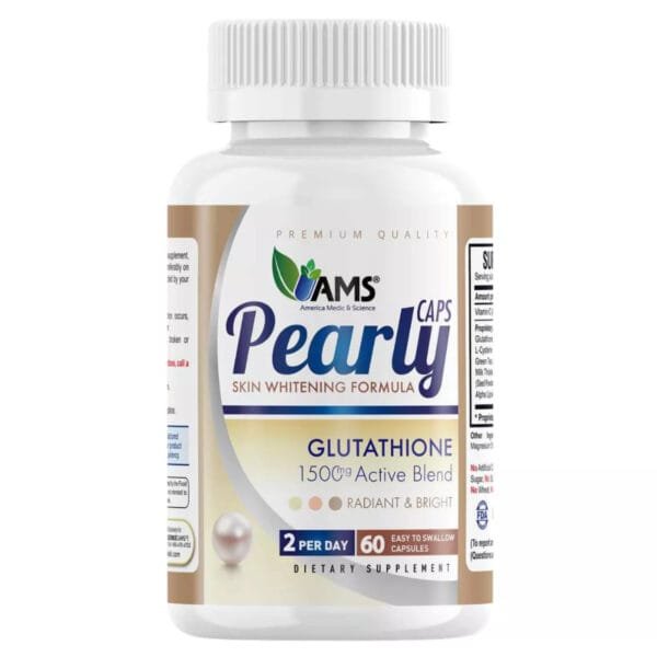 60cap - AMS Pearly Skin Whitening Glutathione Supplement Capsules For Radiant & Bright Skin | بيرلي كبسول كلوتاثيون لتفتيح البشرة - 60 كبسولة