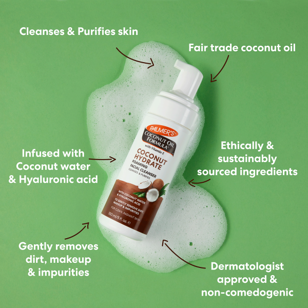 Palmer's Coconut Hydrate Foaming Cleanser | بالمرز غسول فوم للوجه بخلاصة ماء جوز الهند والهاليرونك اسد