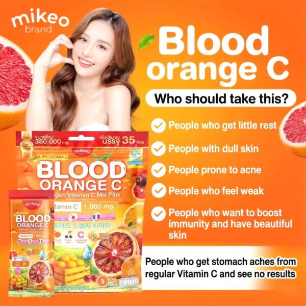 Mikeo Blood Orange C Liposomal Vitamin C 1000mg Collagen Mix Plus - 35 Sachets | مايكو ميكس بلس ليبوزومال فيتامين سي (1000 مجم) والكولاجين بنكهة برتقال الدم - 35 مغلف