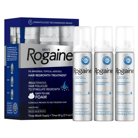 Rogaine Regrowth Foam 5% Unscented 3mo Supply Minoxidil Hair Treatment - 3x60g | روجين رغوة لعلاج تساقط الشعر - 5% مينوكسيديل للرجال - 3x60 غ