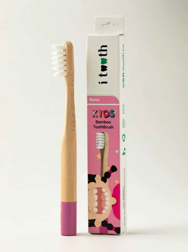 i tooth Kids Bamboo Toothbrush - Pink | اي توث فرشاة أسنان للأطفال - لون وردي