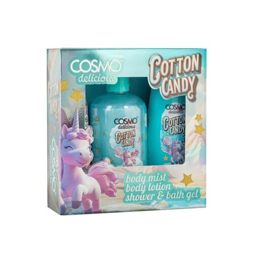 COSMO Delicious Cotton Candy 3 Pieces Gift Set For Women & Men (150ml +350ml +200ml ) | مجموعة هدايا كوزمو كير المعطرة للجسم برائحة حلوى القطن اللذيذة - 3 قطع