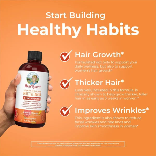MaryRuth's Morning Multivitamin + Hair Growth - 650ml | ماري روث شراب متعدد الفيتامينات الصباحي مع محفز نمو الشعر - نكهة الخوخ والمانجو - 650 مل