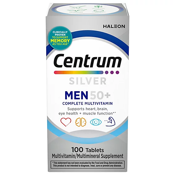 970097406-C1N1 Centrum Silver Mens 50 Plus Multivitamin With Vitamin B & D3 - 100 tabs | سنتروم سلفر المطور للرجال فوق الـ 50 - 100 حبة