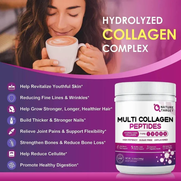 Nature Target Women’s Hydrolyzed Collagen Powder - 350g | نيتشر تاركت بودرة الكولاجين المتحلل للنساء - تركيبة متكاملة لدعم الجمال والصحة - 350 غ