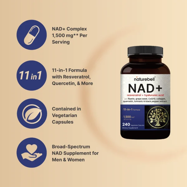 naturebell NAD+ 1,500mg Per Serving, 240 Veggie Capsules | مكمل NAD+ بتركيز 1500 مجم (240 كبسولة نباتية)