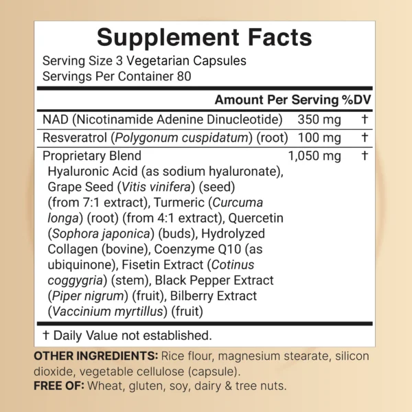 naturebell NAD+ 1,500mg Per Serving, 240 Veggie Capsules | مكمل NAD+ بتركيز 1500 مجم (240 كبسولة نباتية)