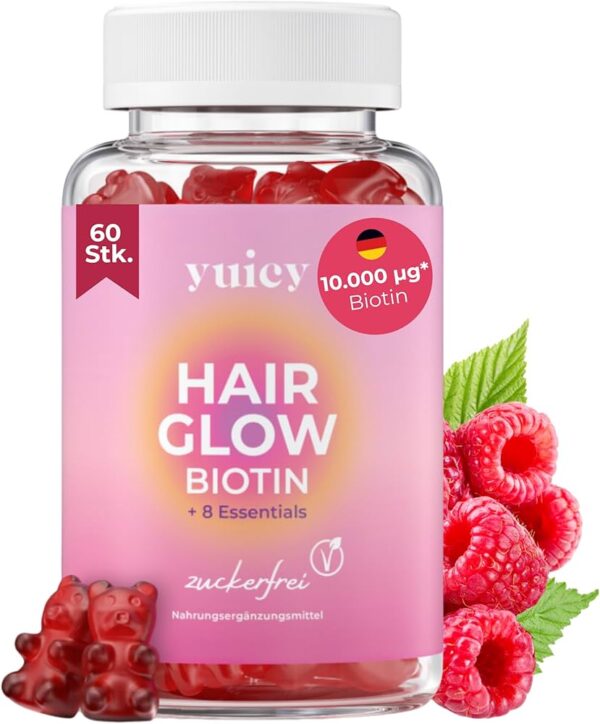 حلوى هلامية بالفيتامينات والبيوتين المركز للشعر والبشرة والأظافر - 60 قطعة | Yuicy Biotin High Dose Hair Vitamins Sugar-Free - 60 Gummies