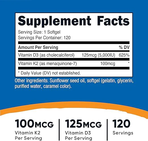 Nutricost Vitamin K2 + Vitamin D3 - 120 Softgels | نوتريكوست فيتامين ك2 + فيتامين د3 100 ملغ - 120 سوفت جل