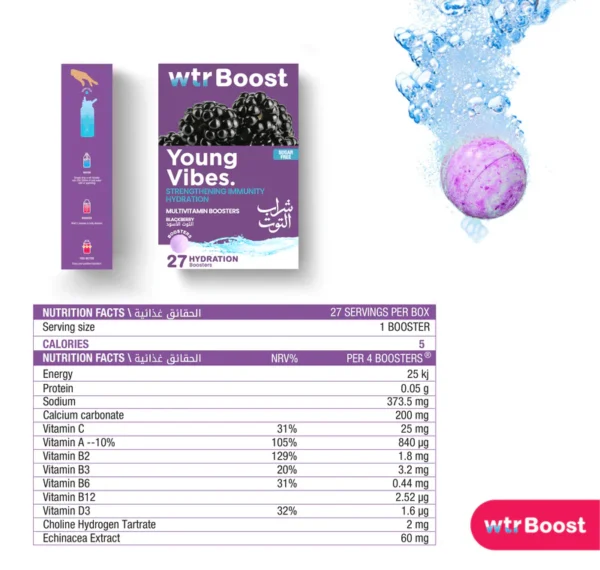 Wtr Boost Young Vibes Strengthening Immunity - 36 Hydration Boosters | وتر بوست أقراص فوارة لتعزيز المناعة والترطيب بنكهة التوت - 36 قرص