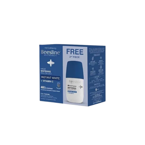 Beesline Whitening Roll-On Instant White + Vitamin C 1+1 Free Offer - 2x50ml | بيزلين رول اون لتبييض البشرة مع فيتامين سي 1+1 - قطعتين - 50 مل