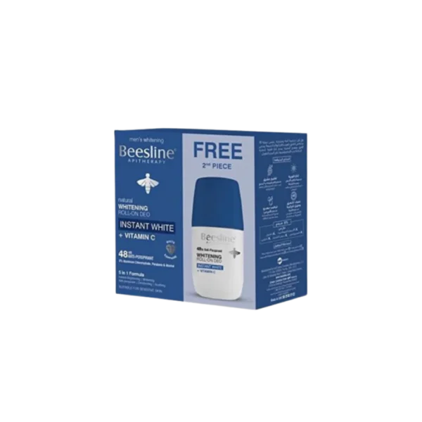 Beesline Whitening Roll-On Instant White + Vitamin C 1+1 Free Offer - 2x50ml | بيزلين رول اون لتبييض البشرة مع فيتامين سي 1+1 - قطعتين - 50 مل
