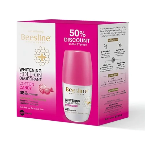 Beesline Roll On Deodrant - Cotton Candy 1+1 - 50ml | بيزلين مزيل عرق رول نعومة القطن 1+1 - 50 مل