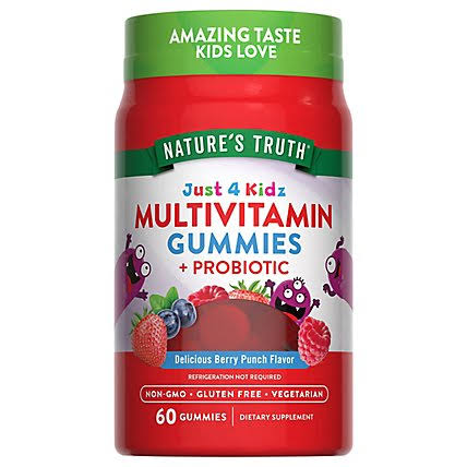Natures Truth Just 4 Kids Multivitamin + Probiotic Gummies - 60 Count | نيتشرز تروث جيلاتين فيتامينات متعددة مع بروبيوتيك للأطفال - 60 قطعة