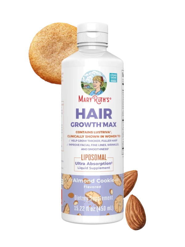 Mary Ruths Hair Growth Max Liposomal Liquid Supplement Almond Cookie - 450ml | ماري روث مكمل غذائي سائل ليبوزومي بنكهة كوكي اللوز لدعم صحة الشعر - 450 مل